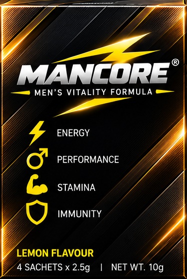 MANCORE® 外盒正面，柠檬口味，4 条装，净含量 10g