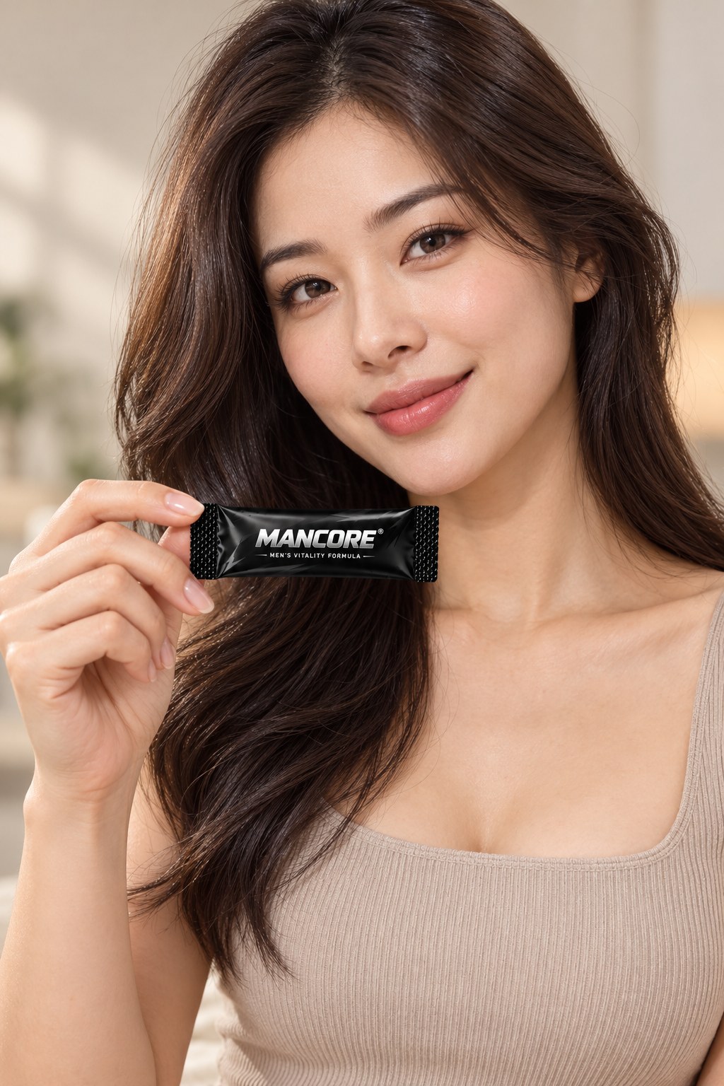 女生手持 MANCORE® 独立条装